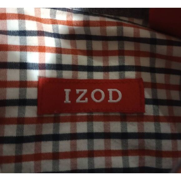 Izod Shirt Men's Small Navy Orange Button Front Long Sleeve Front Pocket‎ Preppy - Picture 6 of 9